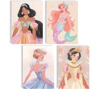 Mojoliving - Lot de 4 posters de princesses - Images murales en couleurs pastel A4 - Impressions d'art pour la chambre des filles, chambre d'enfant ou décoration du salon - Illustrations et