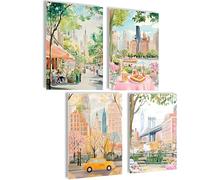 Mojoliving Lot de 4 Posters New York en Noir et Blanc - Tableau Mural - Taxi, Skyline et Scènes NY - A4 (21 x 30 cm) - Sans Cadre