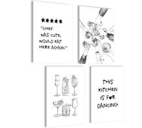 mojoliving Lot de posters muraux décoratifs pour cuisine avec dictons et cadres photo A4 (Set Would Eat Here Again, 4 x A4, sans cadre)