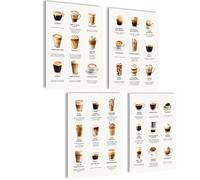mojoliving Poster de café - Images de café - Tableau mural pour la cuisine - Poster esthétique - Images vintage - Décoration de salon et de cuisine (Coffee Guide en anglais, 4 x A4, sans cadre)