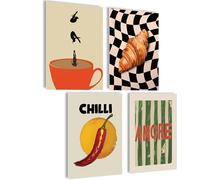 mojoliving Poster de café - Images de café - Tableaux muraux pour la cuisine - Décoration esthétique - Vintage - Décoration de salon et cuisine (Amore Croissant, 4 x A4, sans cadre)