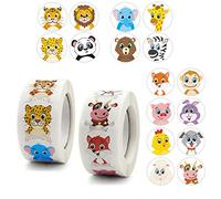MoK 2 Rouleaux Gommette Animaux, Reward Stickers pour Enfant, Autocollants de Motivation Enseignants, pour Scolaires Salle de Classe, Cadeaux D'enfants