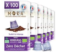 MOKA - 100 Capsules Café Bio d’excellence - 100% Pur Arabica du Honduras Bio - Compatible avec les machines à Capsules Nespresso - Intensité 7 - Home Compost - Expresso et Lungo - Torréfié en France