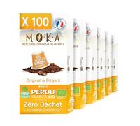 MOKA - 100 Capsules Café Bio d’excellence - 100% Pur Arabica du Pérou Bio - Compatibles avec Nespresso - Intensité 6 - Home Compost - Expresso et Lungo - Torréfié en France