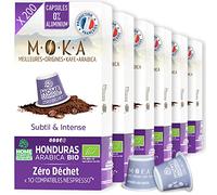 MOKA 200 Capsules Compostables 100% Pur Arabica du Honduras Bio - Compatible avec les machines à Capsules Nespresso - Intensité 7 - Home Compost - Expresso et Lungo - Torréfié en France