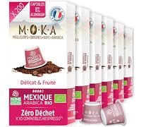 MOKA 200 Capsules Compostables 100% Pur Arabica du Mexique Bio - Compatible avec les machines à Capsules Nespresso - Intensité 8 - Home Compost - Expresso et Lungo - Torréfié en France