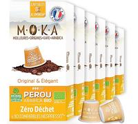 MOKA 200 Capsules Compostables 100% Pur Arabica du Pérou Bio - Compatible avec les machines à Capsules Nespresso - Intensité 6 - Home Compost - Expresso et Lungo - Torréfié en France