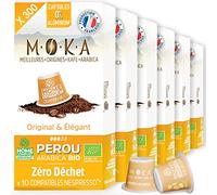 MOKA 300 Capsules Compostables 100% Pur Arabica du Pérou Bio - Compatible avec les machines à Capsules Nespresso - Intensité 6 - Home Compost - Expresso et Lungo - Torréfié en France…