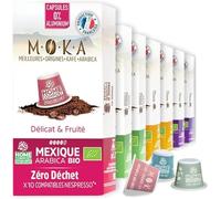 MOKA 400 Capsules Bio Compostables 100% Pur Arabica Mexique Honduras Ethiopie Pérou- Compatible avec les machines à Capsules Nespresso - Intensité 6-8 - Home Compost - Torréfié en France…