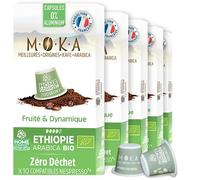 MOKA - 50 Capsules Café Bio d’excellence (5*10) - 100% Pur Arabica d'Ethiopie- Café Délicat et Fruité - Capsules Compatible avec les machines à Capsules Nespresso - Home Compost - Torréfié en France