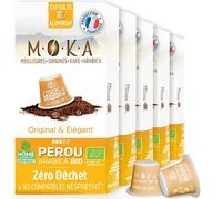 MOKA - 50 Capsules Café Bio d’excellence (5 * 10) - 100% Pur Arabica du Pérou - Café Délicat et Fruité - Capsules Compatible avec les machines à Capsules Nespresso - Home Compost - Torréfié en France