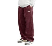 Mokaloha Pantalon de survêtement décontracté en velours côtelé pour homme Coupe ample Jambe large Droite Pantalon de sortie avec poches, rouge foncé, M