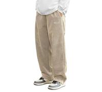 Mokaloha Pantalon de survêtement décontracté en velours côtelé pour homme Coupe ample Jambe large Droite Pantalon de sortie avec poches, kaki, XXL