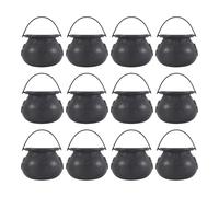 Mokamika Lot de 12 mini chaudières noires pour Halloween, mini chaudron de sorcière, pot d'Halloween, porte-bonbons pour Halloween