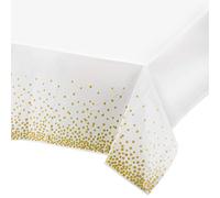 Mokani 4PCS Nappes de Table de Fête Blanc et Or Jetables pour Table Rectangulaire, Couverture de Table Confettis Dorés, pour pour Anniversaire, fête, Pique-Nique, Remise des diplômes (137 x 274 cm)