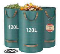 Mokani Lot de 3 sacs à déchets de jardin, 120 L, très résistants avec poignées, sacs de jardin réutilisables, sacs de recyclage pliables pour feuilles, ordures, débris, sacs poubelle de jardin