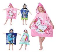 Mokani Poncho De Bain Enfant, Microfibre Ultra Doux Et Absorbant, Serviette De Plage À Capuche pour Cape Salle De Bain, Piscine, Plage - Filles Garçons 6-14 Ans