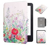MOKASE Étui Compatible avec Nouvel 6 Pouces Kindle 11ème Génération 2022 2024 (Modèle: C2V2L3 RS23CV), Couverture Magnétique en Cuir PU avec Automatique Réveil/Sommeil & Dragonne, Flower Bush