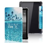 MOKASE Étui pour 7 Pouces Kindle Paperwhite (12ème Gen. 2024) & Kindle Colorsoft Signature Edition, Housse Transparente TPU Bumper PU-Leder E-Reader Étui avec réveil/Sommeil Auto, Beach