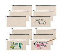 Mokassy 12pcs en Toile Vierges Trousse à Crayons de Maquillage en Toile de Poche à Fermeture Éclair en Toile, pour la Peinture, L'École, L'Organisateur