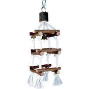 Mokassy à Mâcher Bois Suspendus pour Perroquets, Corde Coton, éChelle Pivotante, Accessoires pour Cage à Oiseaux, Fournitures pour Animaux de Compagnie, PoupéE à Mâcher avec Cloche