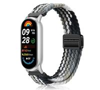 MokaZii Nylon Bracelet pour Xiaomi Smart Band 10/Xiaomi Smart Band 9, Tressé Bracelet Élastique Magnétique Sport Femme Homme pour Xiaomi Mi Band 10/9/8 - Foncé