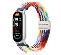 MokaZii Nylon Bracelet pour Xiaomi Smart Band 10/Xiaomi Smart Band 9, Tressé Bracelet Élastique Magnétique Sport Femme Homme pour Xiaomi Mi Band 10/9/8 - Arc-en-ciel