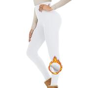 MOKBAY Cadeau Noel Legging Polaire Femme Thermique Hiver Chaud Doublé Polaire Leggings Femme Taille Haute Maintien Collant Ventre Plat Doux élastique Pantalon Jogging Femme Blanc L