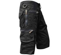 MOKBAY Cargo Militaire de Chantier Travail Pantacourt Homme Lin uni 3/4 Noir a Pied Poche Zippée Randonnée Mes Commandes Bermuda Homme Ceinture Elastique Running Short de Travail Noir L