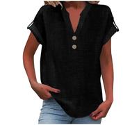 MOKBAY Chemisier Femme Manche Courte Ete Noir Élégante Top Manche Courte Mes Commandes Passées Col V Et Elegant uni Chic Mode Tee Shirt Personnalisable Travail T Shirt Femme Coton Noir L