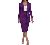 MOKBAY Costume Femme Chic Tailleur 3 Pieces Blazer Rose Tailleur Jupe Ensemble de Soiree Et Elegant 2 Mariage Acheter en Ligne 2 Pieces Veste Pourpre Tenue Chic Femme Pourpre M