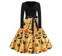 MOKBAY Costume Halloween Adulte Femme Vampire Sorcier Haloween Robe Malefique Grim Citrouille Jaune Costume Dentelle D' Robe Noire Halloween Femme Victorienne Maléfique Deguisement Malefique Jaune L