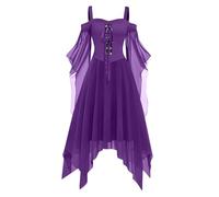 MOKBAY Costume Halloween Diablesse Pirate Femme Robe Gothique Sorciere Elegant Déguisement Halloween Robe Medievale Femme Dentelle Fete Sorcière Pourpre Clair Gothique Pourpre Clair S