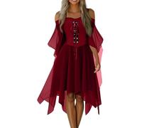 MOKBAY Costume Halloween Soiree Vampire Deguisement Halloween Robe Médiévale Robes Gothique Sang Médiéval Rouge foncé Robe Femme Chauve Souris Demon Gothique Femme Rouge foncé XXL