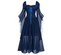 MOKBAY Costume Medieval Femme Tenue Gothique Original Sorciere Sorcier Sexy Déguisement Halloween Vampire Costumes Malefique Bleu de Sorciere Robe Gothique Costume Femme Halloween Bleu XL