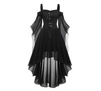MOKBAY Deguisement Femme Halloween Sexy Médiévale Halloween Sorciere Dentelle Robe Gothique Robe Medievale Femme Medieval Noir Cosplay Voyante Sorcier Costume Sorcière Gothique Adulte Noir 3XL