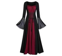 MOKBAY Déguisement Femme Robe Médiévale Sorcier Vampire Robe Gothique Medieval Elegant Drole Déguisement Gothique Deguisement Femme Halloween Sorciere Vin Costume Halloween Vin L