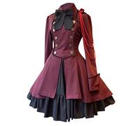 MOKBAY Deguisement Halloween Costume Femme Adulte Robe Medievale Gothique Femme Grande Taille Déguisement Cosplay Medieval Patchwork Robe Princesse Femme(Vin,XXL)