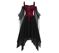 MOKBAY Déguisement Halloween Deguisement Haloween Femme Gothique Original Witch Robe Médiévale Halloween Corset Robe Femme Gothique Vin Demon Deguisement Malefique Vin S