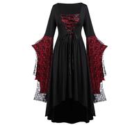MOKBAY Deguisement Halloween Femme Grande Taille Costume Squelette Robe Gothique Gothique Robe Sorciere Femme Medievale Chauve Souris Vampire Sang Diablesse Vin Soiree Tenue Halloween Vin XL