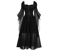 MOKBAY Deguisement Halloween Femme Steampunk Sexy Costume Sorciere Femme Adulte Manches Longues Grande Taille Robe Sorcière Femme Longue Déguisements(Noir,XXL)