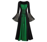 MOKBAY Déguisement Halloween Médiéval Elegante Vampire Déguisement Gothique Femme Sang Robe Gothique Robes Medievale Costume Halloween Adulte Voyante Vert Sorcière Robe Sorciere Femme Vert M