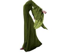 MOKBAY Déguisement Hippie Femme Robe Renaissance Halloween Long Sleeve Gothic Dress Gothique Médiévale Adulte Robe de Soirée Longue (Vert, XXL)