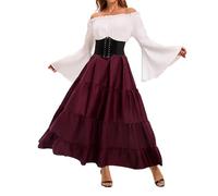 MOKBAY Deguisement Robe Medievale Femme Halloween Vin Dentelle Medievale Deguisement Pirate Original Renaissance de Sorciere Victorienne Robe Sorciere Femme Déguisement Halloween Adulte Vin S