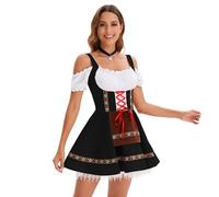 MOKBAY Dirndl Costume Oktoberfest Fete de La Biere Robe Dirndl Femme Noir Oktoberfest Femme Humour À Carreaux Bavaroise Carreaux Bavarois Blanc Deguisement Biere Noir S