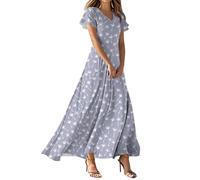 MOKBAY Femme a Fleur Robe pour Mariage Invité Fleurie Elegante de Soiree Col V Printemps Elegant Pourpre Robe de Soiree Longue Chic Manche Courte Mes Commandes Vetement Femme Ete Pourpre XXL
