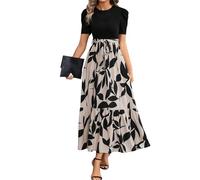 MOKBAY Femme Gris Clair Maxi Dress de Soirée Volants Chic Boheme Chic D'été Robe Longue Ete de Plage Fleurie Manche Courte Col Rond Et Elegant Mes Commandes Gris Clair XXL