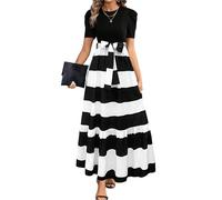MOKBAY Femme Volants Fleurie Ete Sexy de Soiree Gris foncé Mes Commandes Ample Manche Courte Robe Blanche Longue de Cocktail Dress for Women Col Rond Robe Verte Gris foncé XL