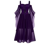 MOKBAY Gothique Sorcière Grande Taille Sorcier Costume Elfe Femme Demon Robe Médiévale Elegante Robes de Mariée Halloween Robe Gothique Femme Haloween Pourpre Halloween Deguisement Pourpre 3XL