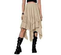 MOKBAY Halloween Deguisement Soirée Jupe Noire Femme Costume Adulte Kaki Princesse Sorciere Déguisement Vintage Deguisement Pirate Medieval Jupe Medievale Femme Halloween Kaki S